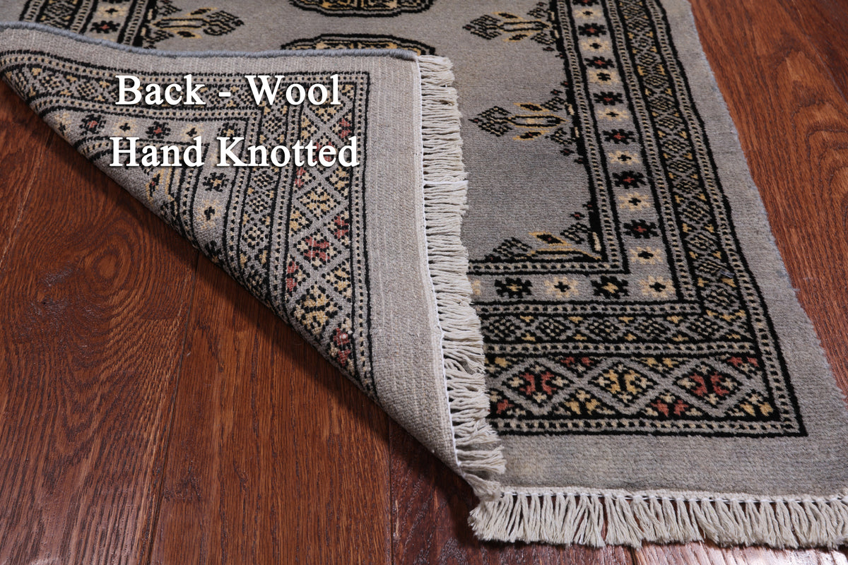 Grey Bokhara Hand Knotted Wool Rug - 2' 0" X 3' 2"