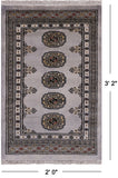 Grey Bokhara Hand Knotted Wool Rug - 2' 0" X 3' 2"