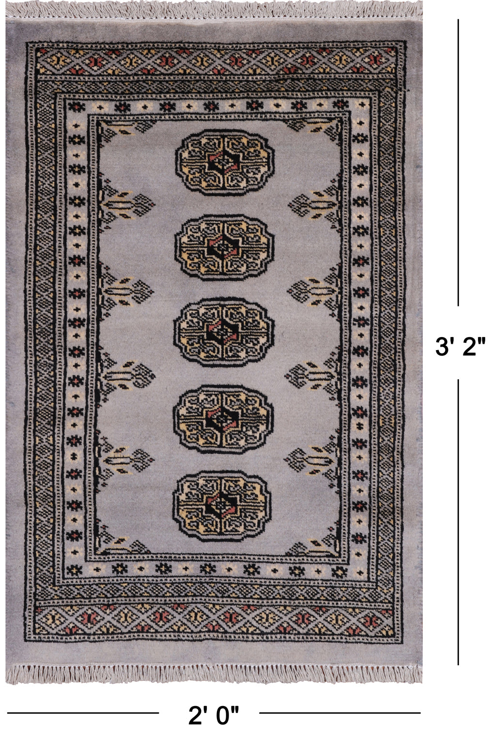 Grey Bokhara Hand Knotted Wool Rug - 2' 0" X 3' 2"