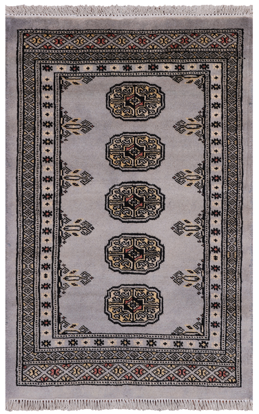 Grey Bokhara Hand Knotted Wool Rug - 2' 0" X 3' 2"