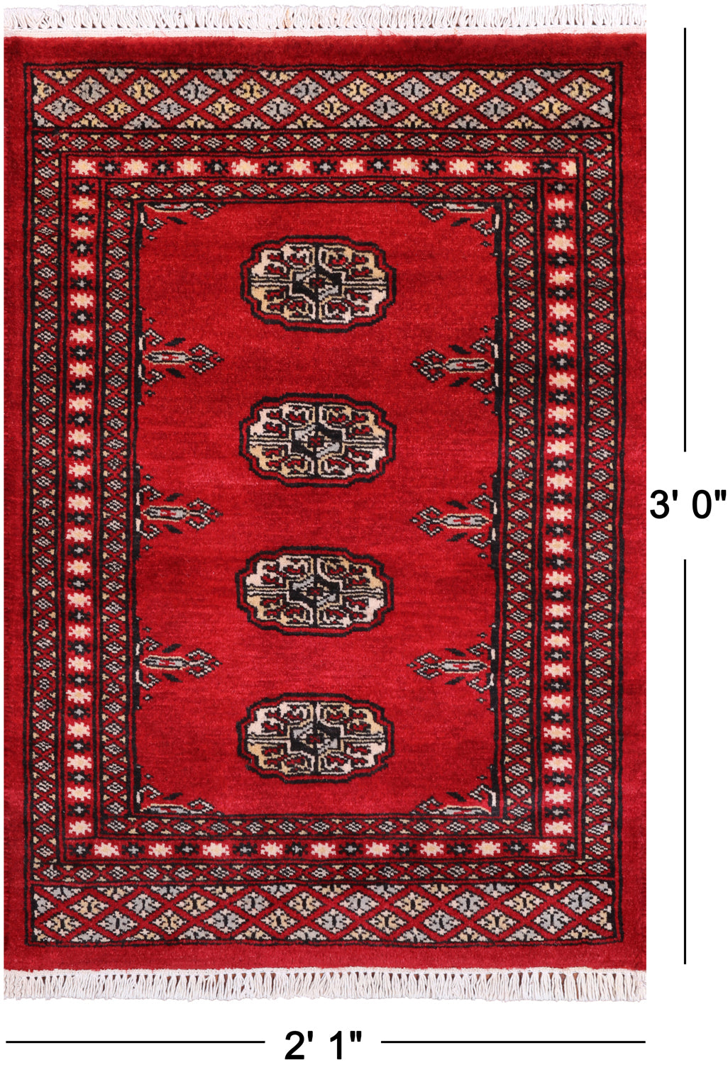 Red Bokhara Hand-Knotted Wool Rug - 2' 1" X 3' 0"