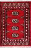 Red Bokhara Hand-Knotted Wool Rug - 2' 1" X 3' 0"