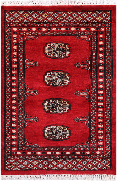 Red Bokhara Hand-Knotted Wool Rug - 2' 1" X 3' 0"