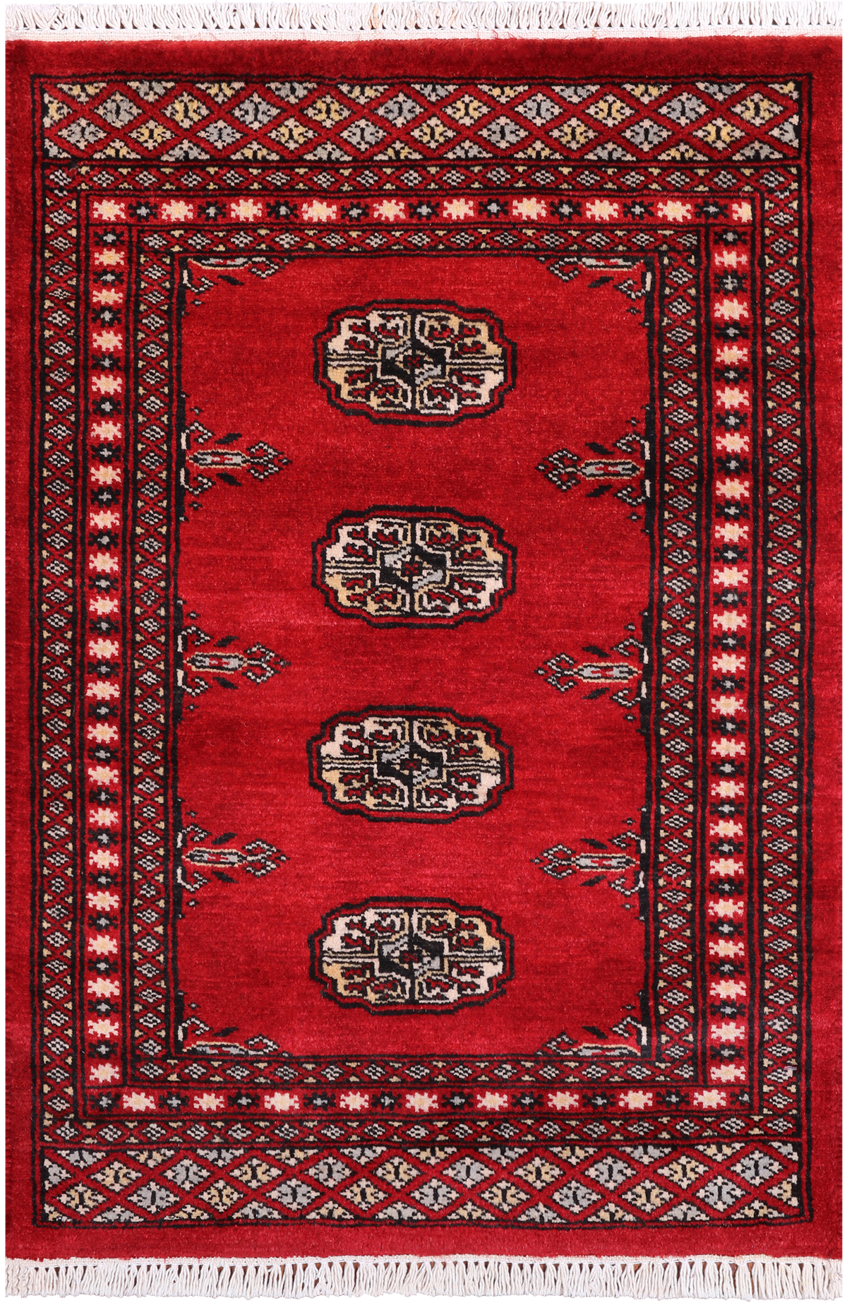 Red Bokhara Hand-Knotted Wool Rug - 2' 1" X 3' 0"