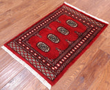 Red Bokhara Hand-Knotted Wool Rug - 2' 1" X 3' 0"