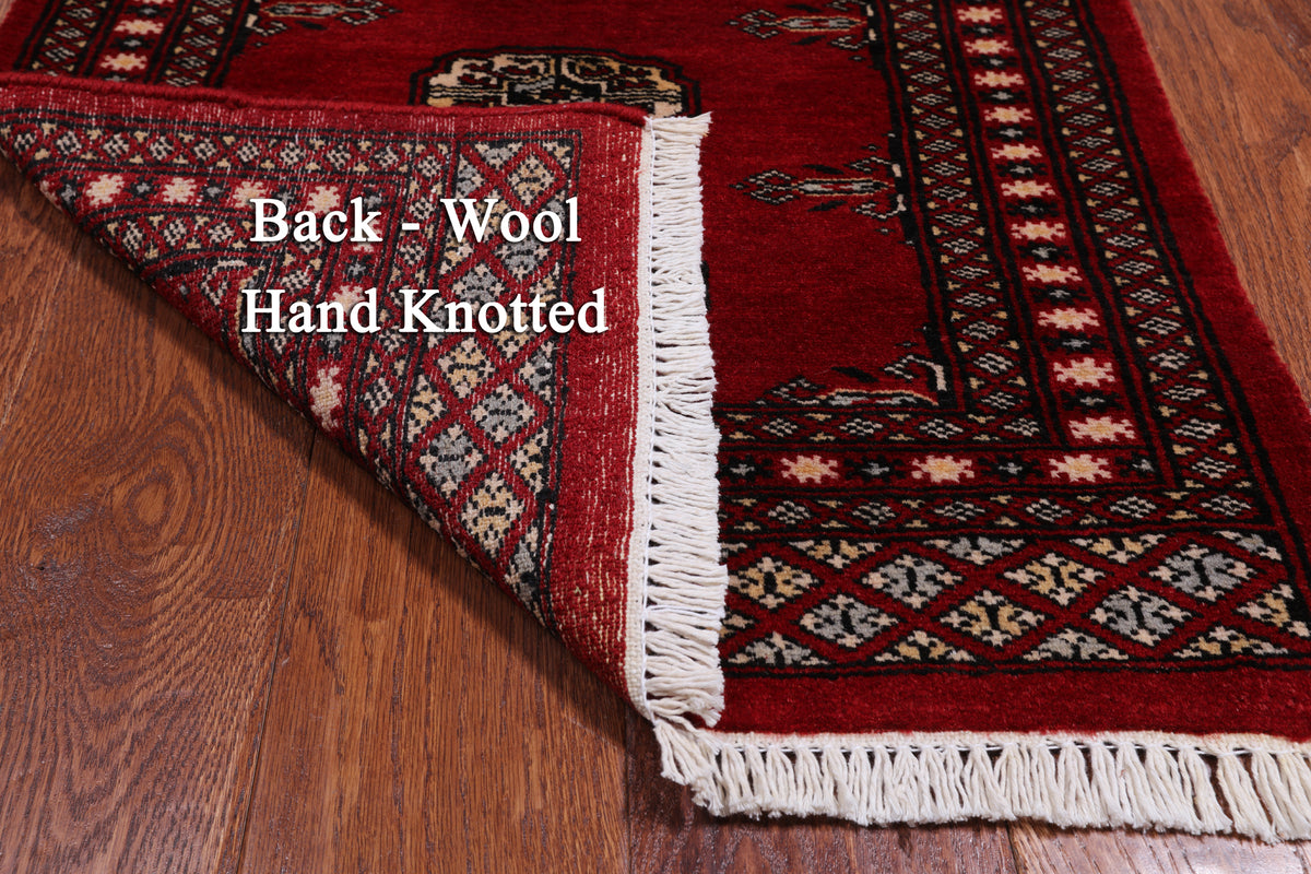 Red Bokhara Hand-Knotted Wool Rug - 2' 1" X 3' 0"