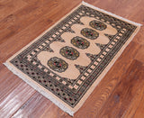 Ivory Bokhara Handmade Wool Rug - 2' 1" X 3' 3"