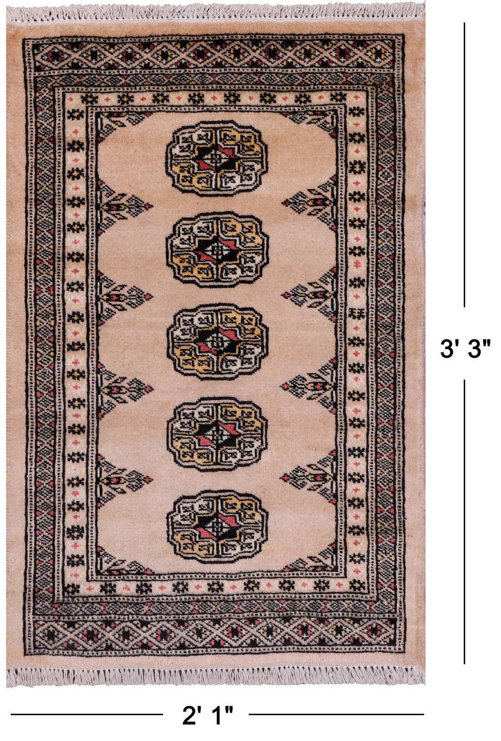 Ivory Bokhara Handmade Wool Rug - 2' 1" X 3' 3"