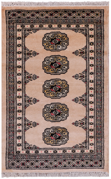 Ivory Bokhara Handmade Wool Rug - 2' 1" X 3' 3"