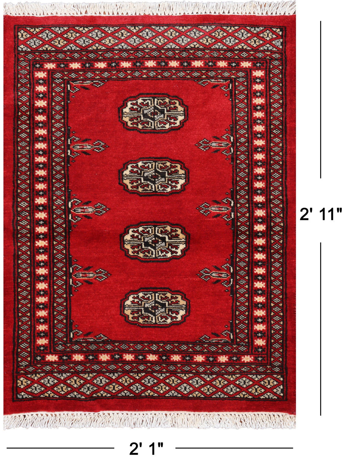Red Bokhara Hand Knotted Wool Rug - 2' 1" X 2' 11"