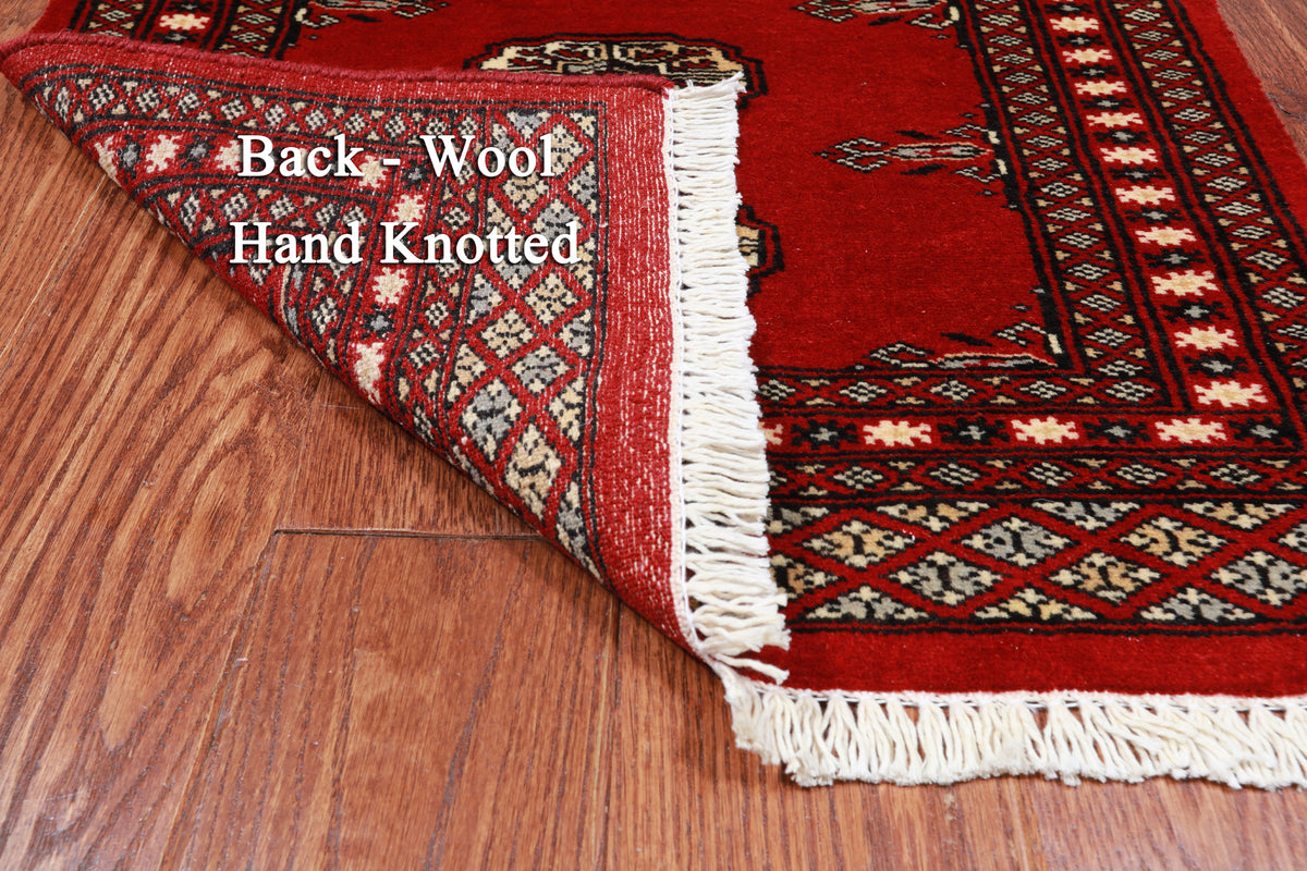 Red Bokhara Hand Knotted Wool Rug - 2' 1" X 2' 11"