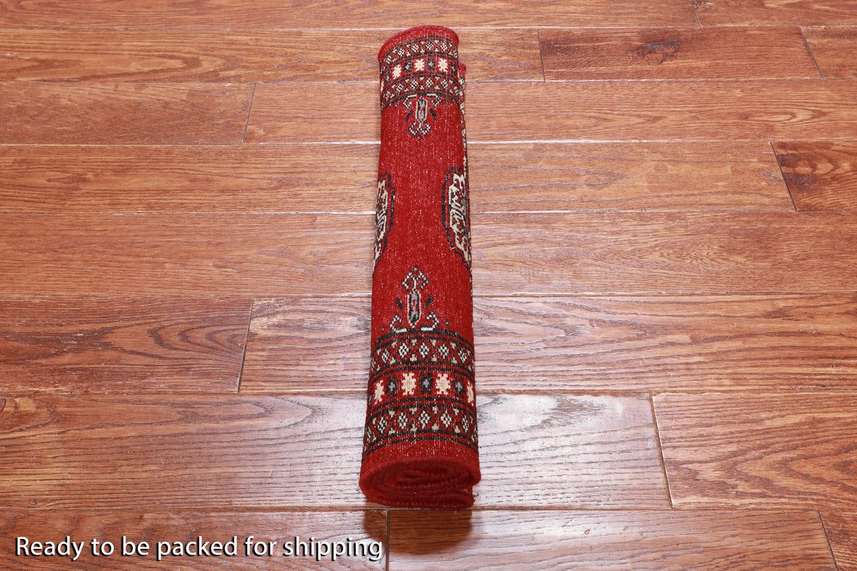 Red Bokhara Hand Knotted Wool Rug - 2' 1" X 2' 11"