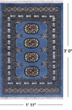 Blue Bokhara Hand-Knotted Wool Rug - 1' 11" X 3' 0"