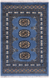 Blue Bokhara Hand-Knotted Wool Rug - 1' 11" X 3' 0"