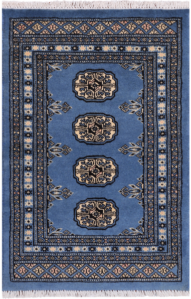 Blue Bokhara Hand-Knotted Wool Rug - 1' 11" X 3' 0"
