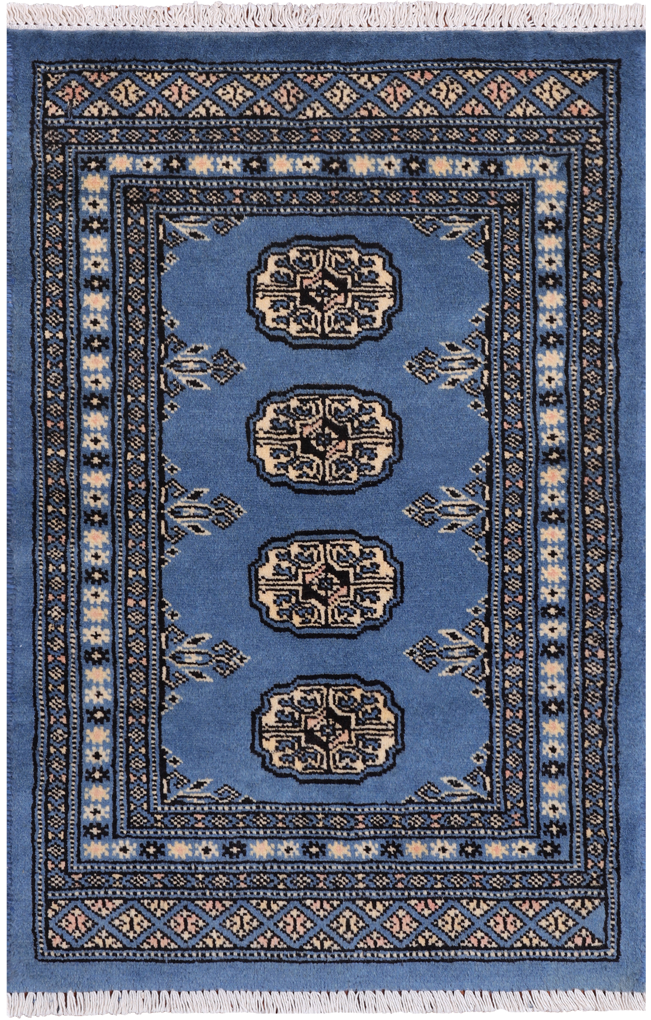 Blue Bokhara Hand-Knotted Wool Rug - 1' 11" X 3' 0"