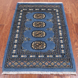 Blue Bokhara Hand-Knotted Wool Rug - 1' 11" X 3' 0"