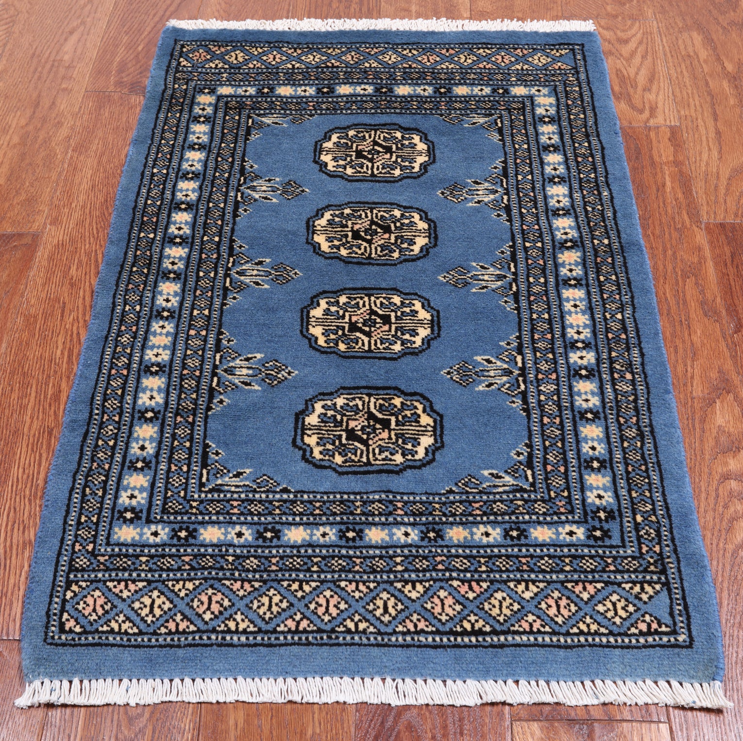 Blue Bokhara Hand-Knotted Wool Rug - 1' 11" X 3' 0"