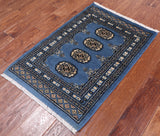 Blue Bokhara Hand-Knotted Wool Rug - 1' 11" X 3' 0"