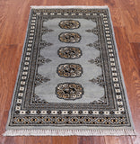 Grey Bokhara Hand Knotted Wool Rug - 2' 0" X 3' 4"