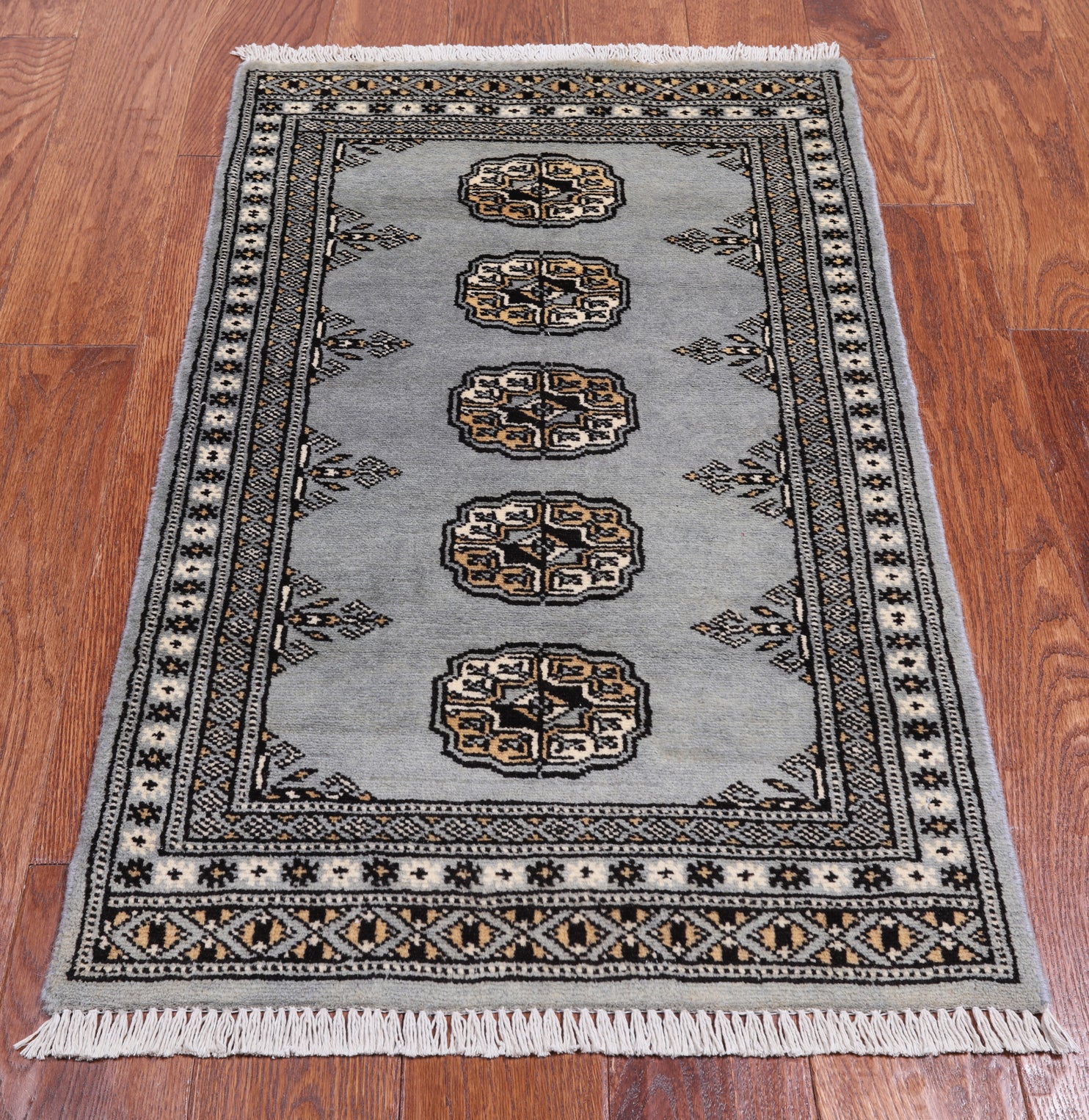 Grey Bokhara Hand Knotted Wool Rug - 2' 0" X 3' 4"