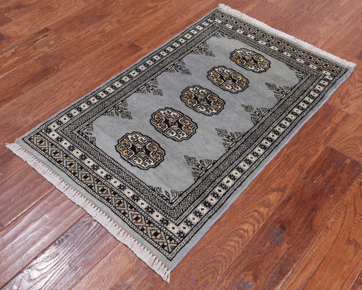 Grey Bokhara Hand Knotted Wool Rug - 2' 0" X 3' 4"