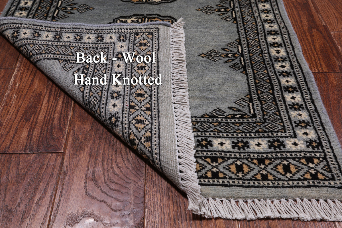 Grey Bokhara Hand Knotted Wool Rug - 2' 0" X 3' 4"