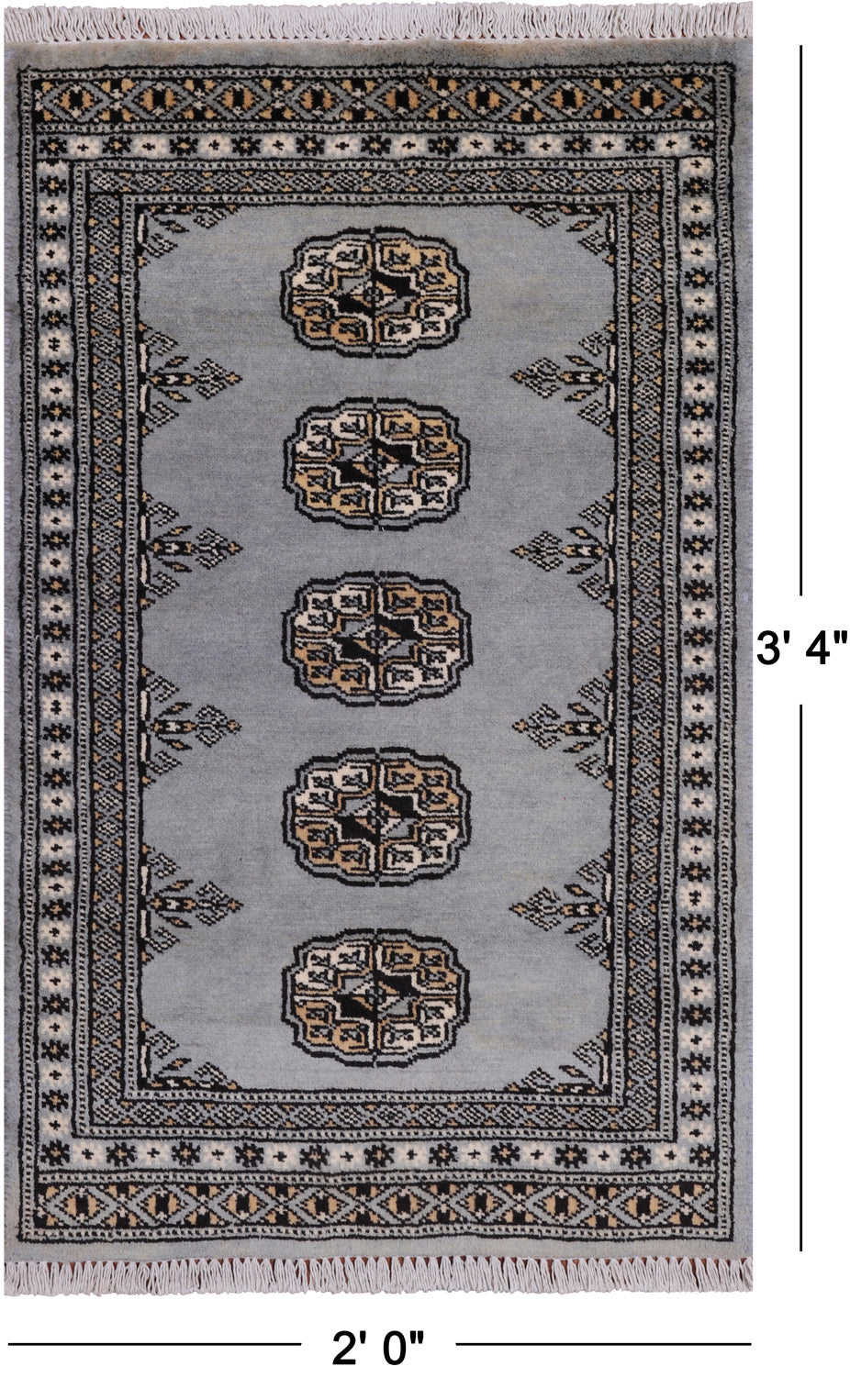 Grey Bokhara Hand Knotted Wool Rug - 2' 0" X 3' 4"