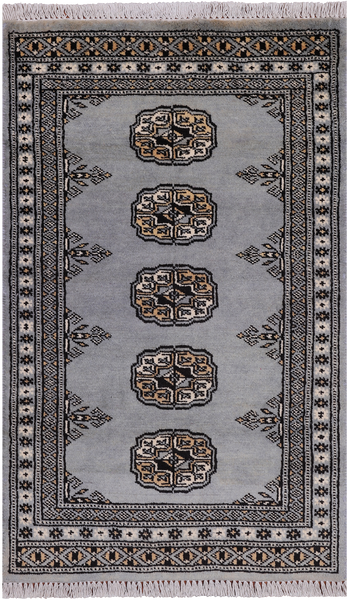 Grey Bokhara Hand Knotted Wool Rug - 2' 0" X 3' 4"