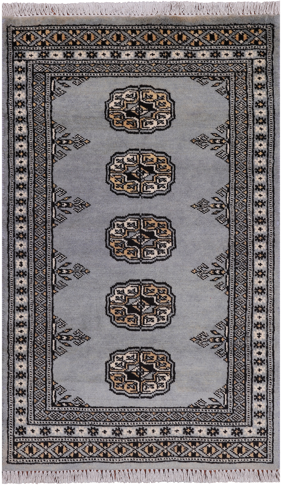 Grey Bokhara Hand Knotted Wool Rug - 2' 0" X 3' 4"