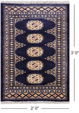 Navy Blue Bokhara Hand Knotted Wool Rug - 2' 0" X 3' 0"