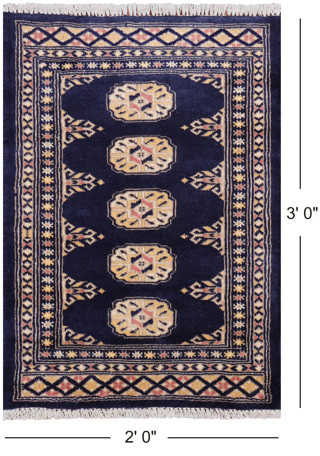Navy Blue Bokhara Hand Knotted Wool Rug - 2' 0" X 3' 0"