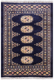 Navy Blue Bokhara Hand Knotted Wool Rug - 2' 0" X 3' 0"