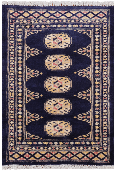 Navy Blue Bokhara Hand Knotted Wool Rug - 2' 0" X 3' 0"