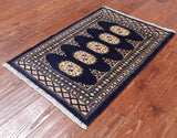 Navy Blue Bokhara Hand Knotted Wool Rug - 2' 0" X 3' 0"