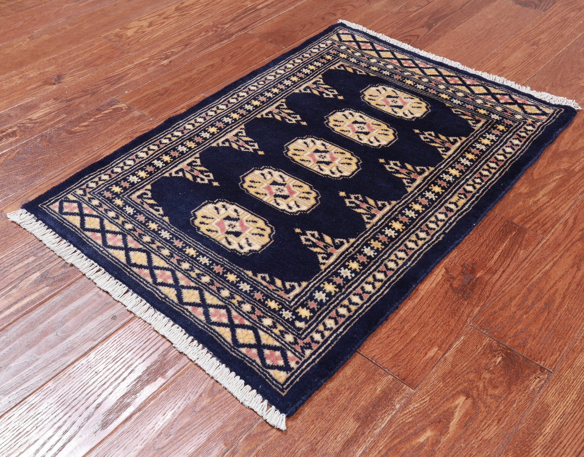 Navy Blue Bokhara Hand Knotted Wool Rug - 2' 0" X 3' 0"