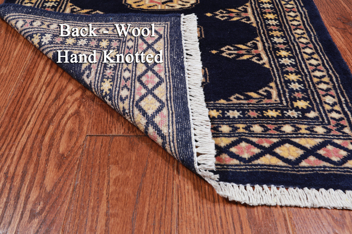 Navy Blue Bokhara Hand Knotted Wool Rug - 2' 0" X 3' 0"