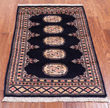 Navy Blue Bokhara Handmade Wool Rug - 2' 0" X 3' 0"
