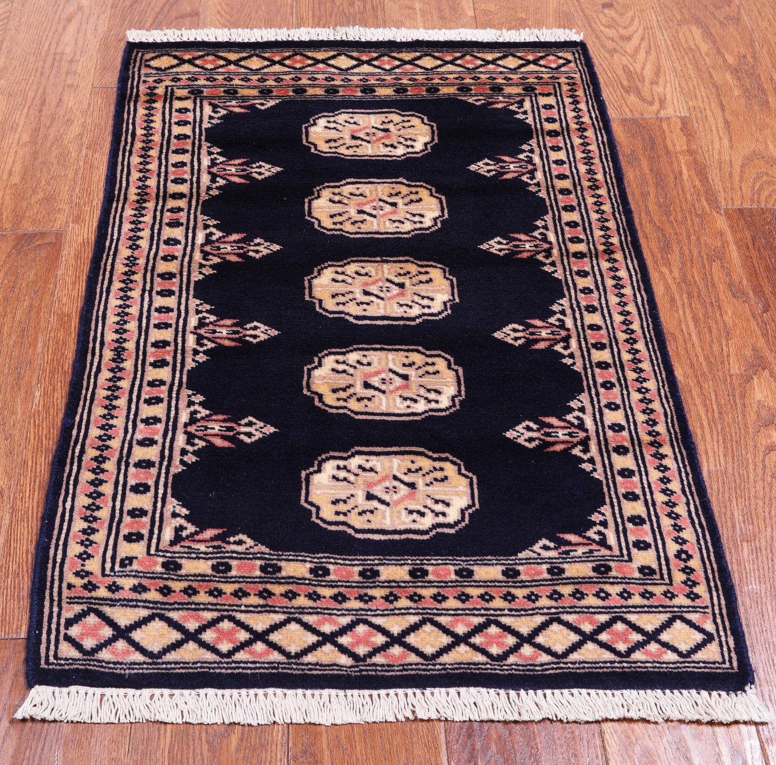 Navy Blue Bokhara Handmade Wool Rug - 2' 0" X 3' 0"