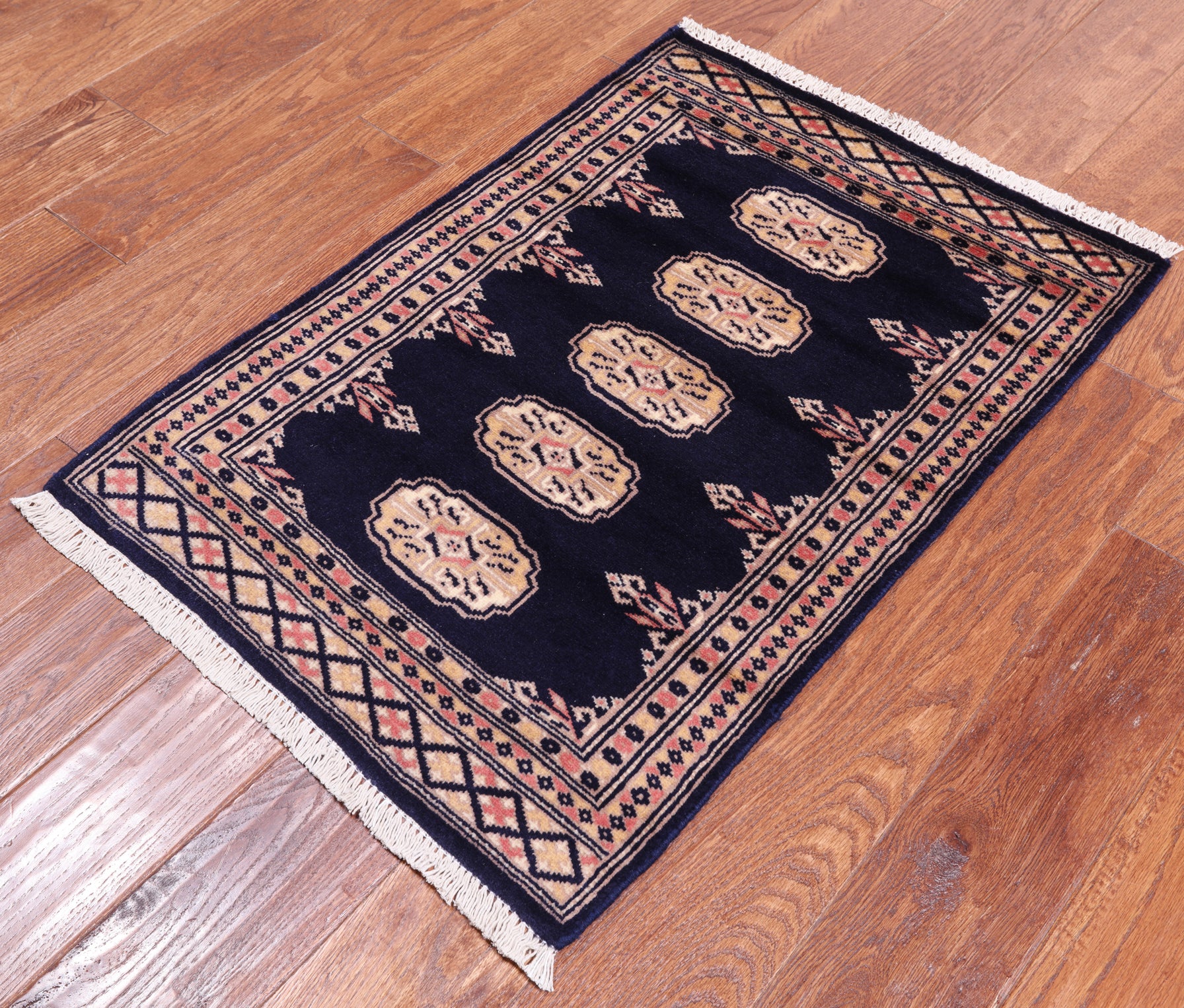 Navy Blue Bokhara Handmade Wool Rug - 2' 0" X 3' 0"