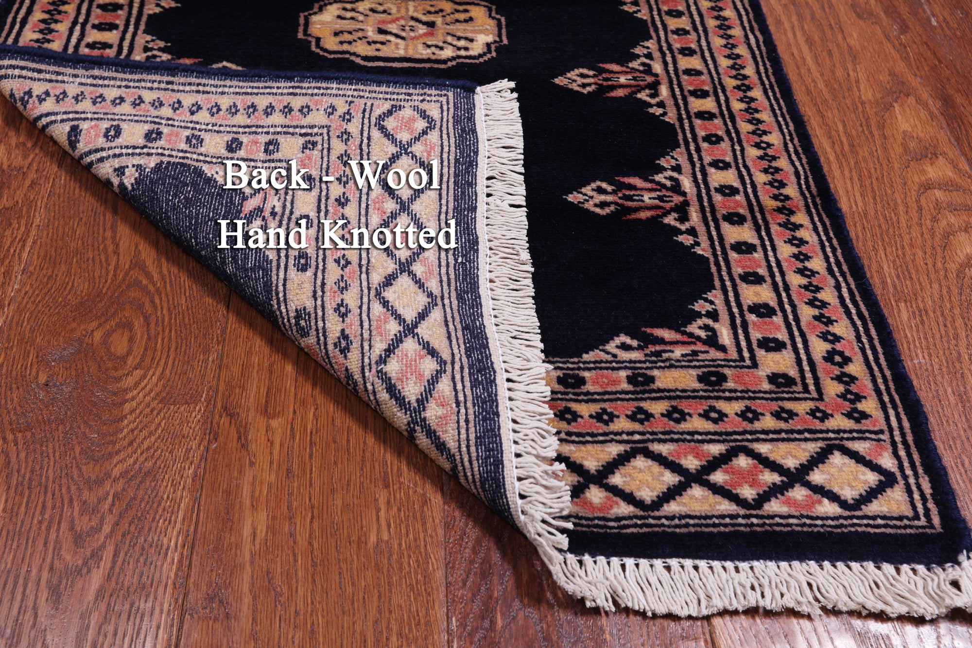 Navy Blue Bokhara Handmade Wool Rug - 2' 0" X 3' 0"