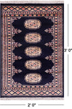 Navy Blue Bokhara Handmade Wool Rug - 2' 0" X 3' 0"