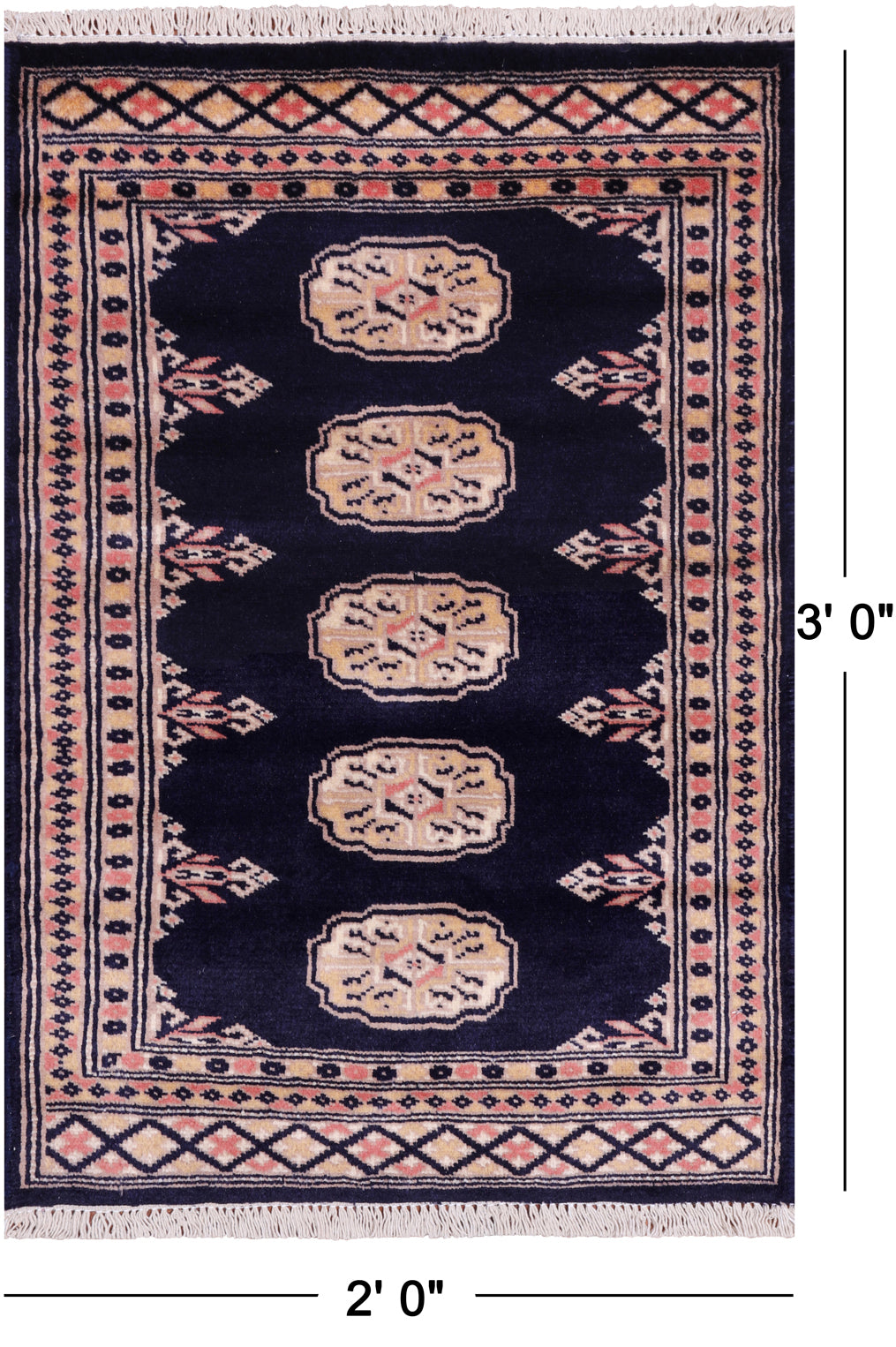 Navy Blue Bokhara Handmade Wool Rug - 2' 0" X 3' 0"