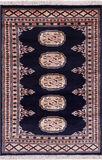 Navy Blue Bokhara Handmade Wool Rug - 2' 0" X 3' 0"