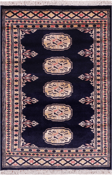 Navy Blue Bokhara Handmade Wool Rug - 2' 0" X 3' 0"