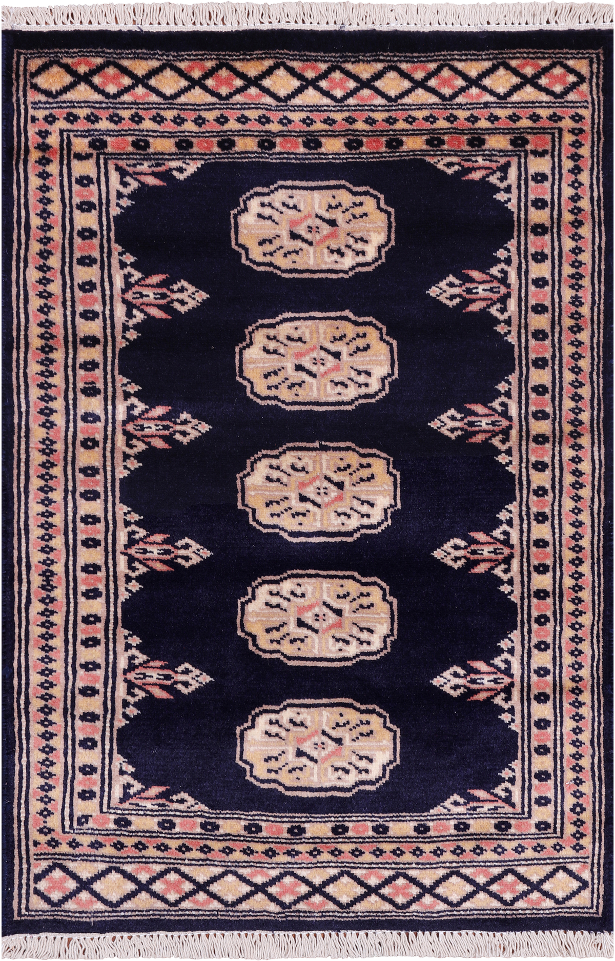 Navy Blue Bokhara Handmade Wool Rug - 2' 0" X 3' 0"