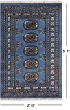 Blue Bokhara Hand Knotted Wool Rug - 2' 0" X 3' 1"