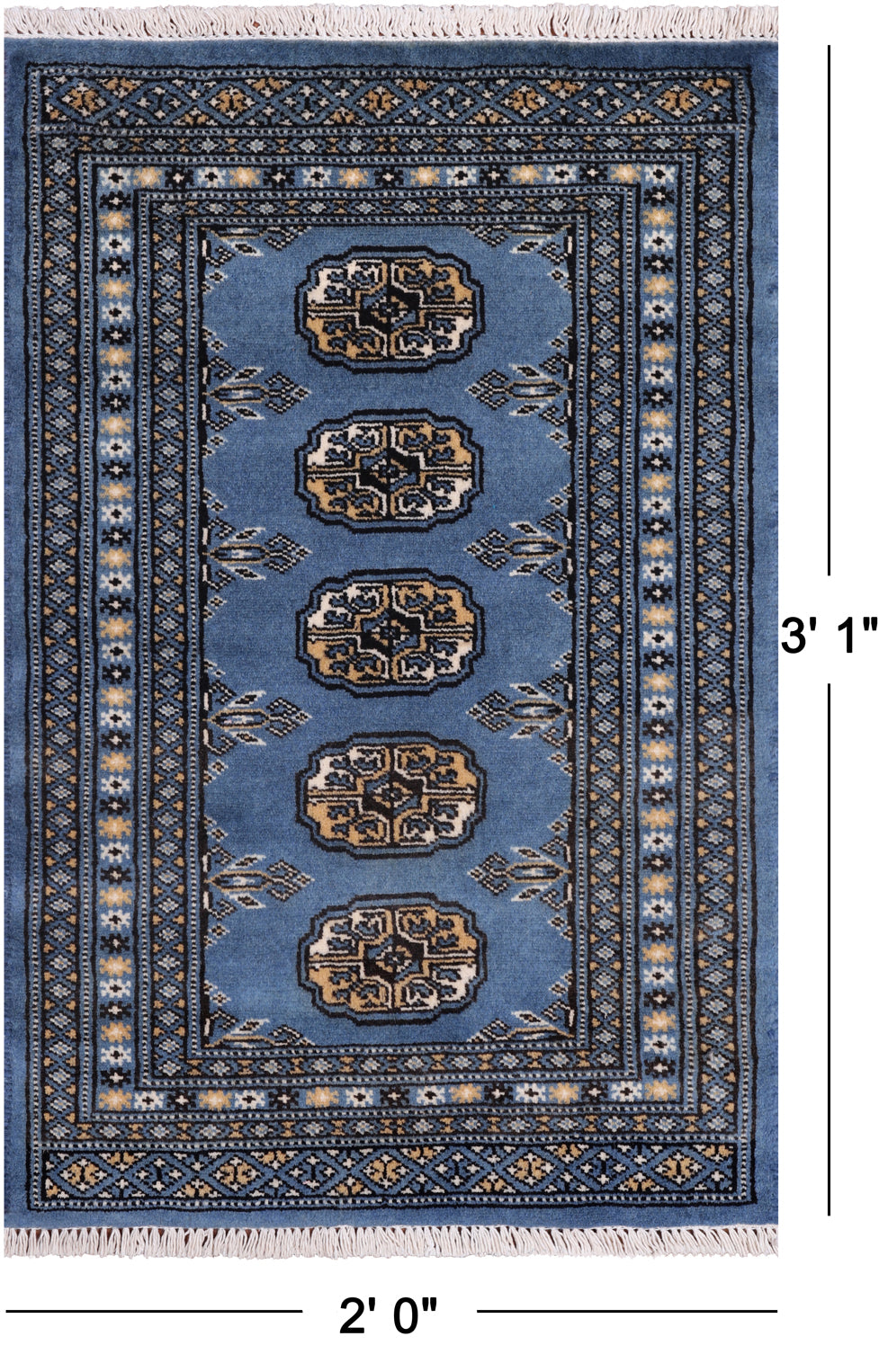 Blue Bokhara Hand Knotted Wool Rug - 2' 0" X 3' 1"