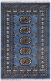Blue Bokhara Hand Knotted Wool Rug - 2' 0" X 3' 1"