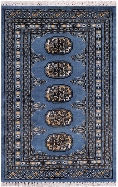 Blue Bokhara Hand Knotted Wool Rug - 2' 0" X 3' 1"
